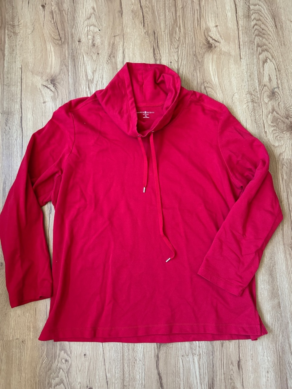 Women’s XL Karen Scott Sport Red Drawstring Cowl-Neck Pullover - Picture 3 of 5